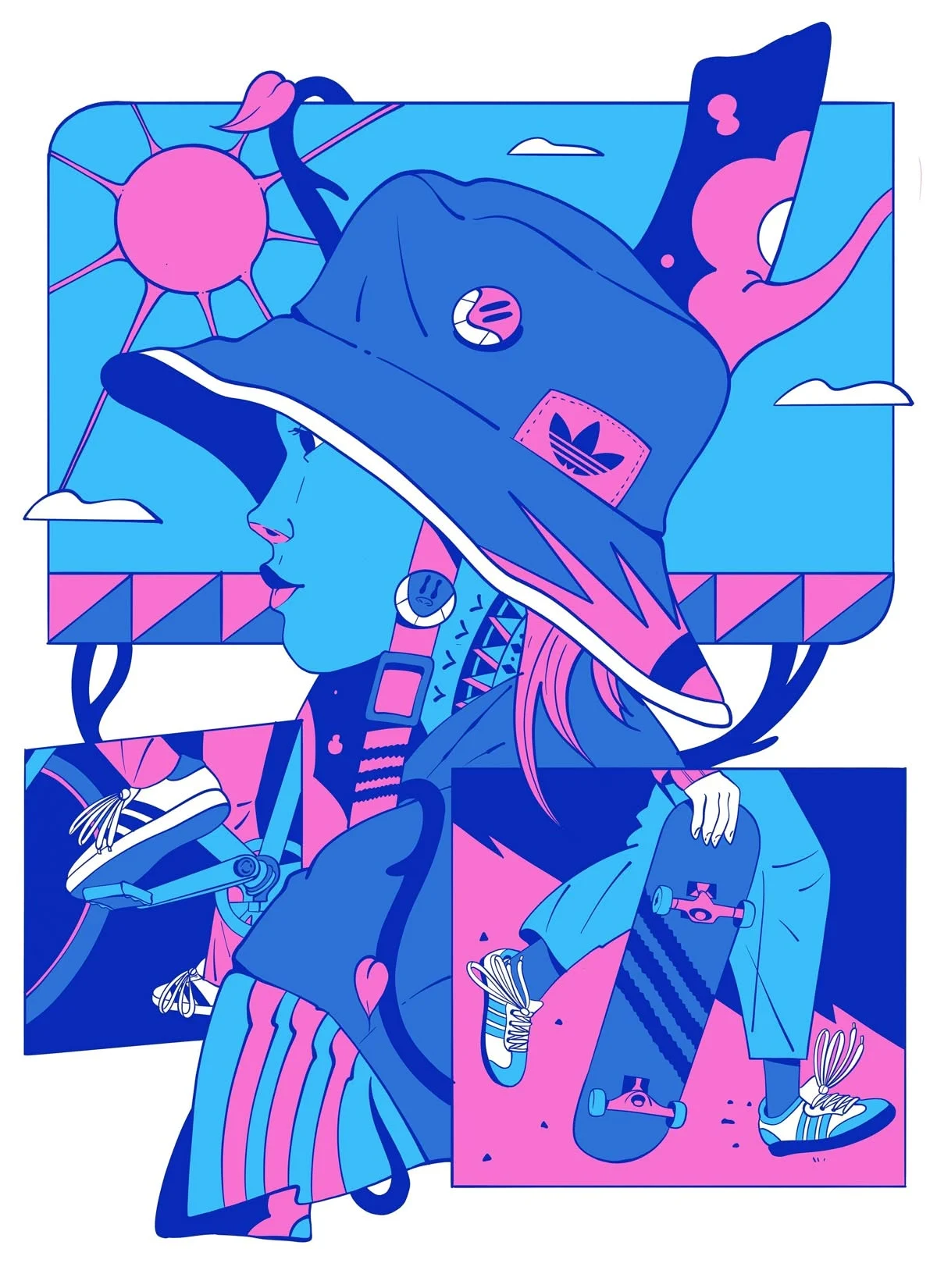Skate, bleu et rose