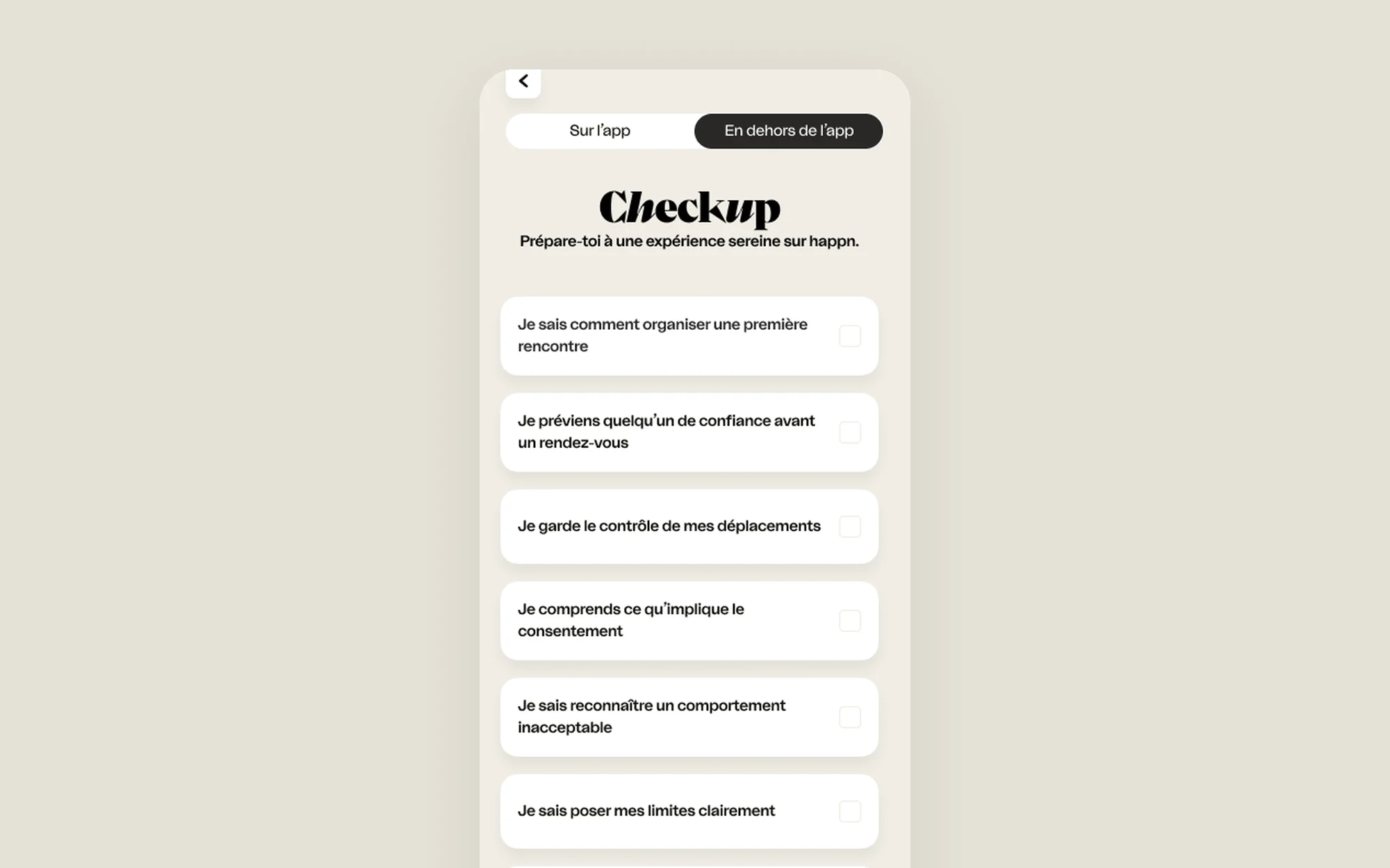 La liste Checkup : tout ce qu'il faut savoir avant de se lancer, sur l'app et en dehors.