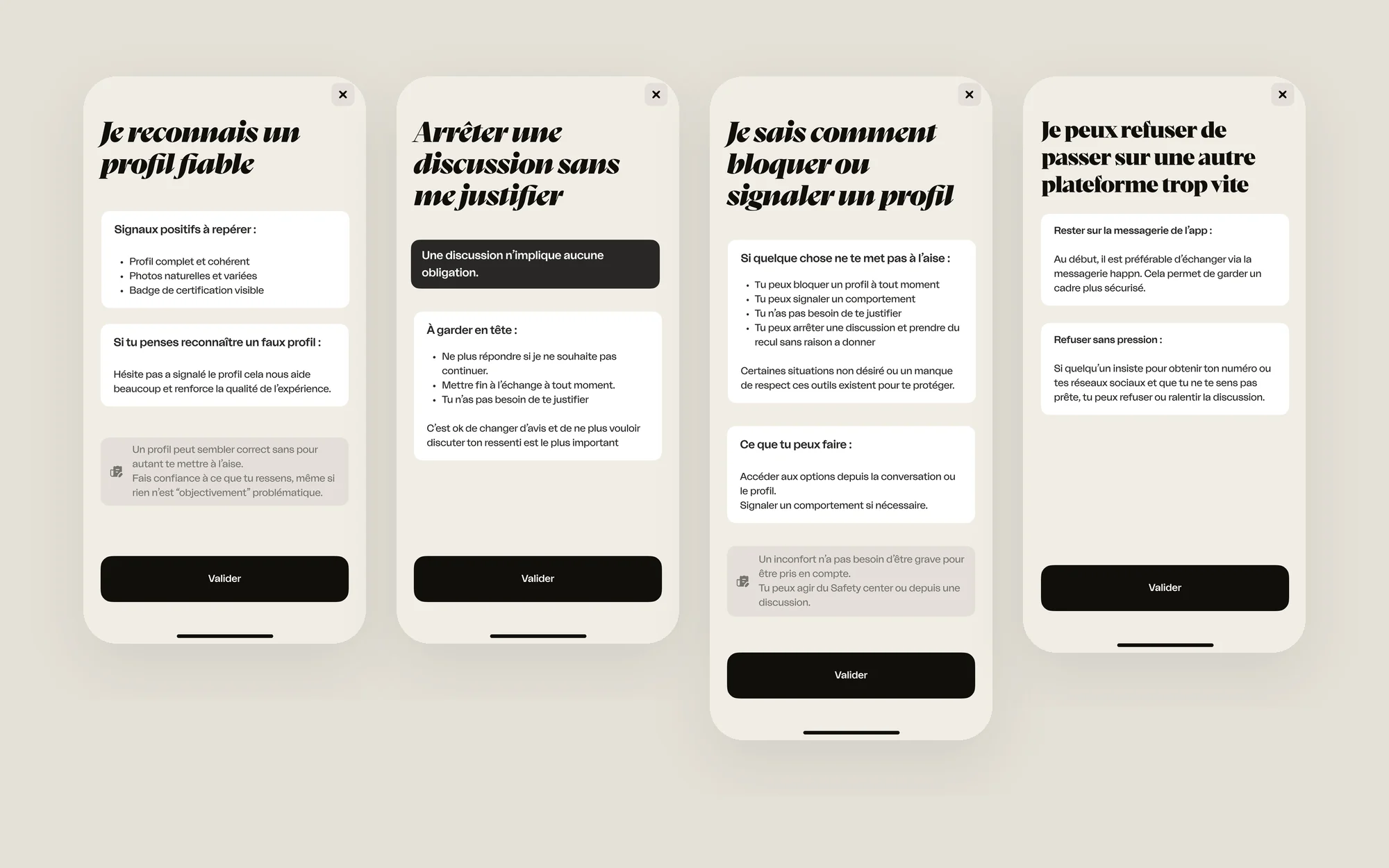 Réagir : reconnaître un profil fiable, arrêter une discussion, bloquer ou signaler, refuser de changer de plateforme trop vite.