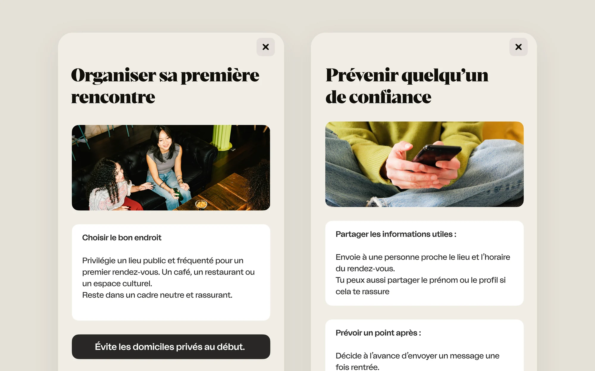 Organiser sa première rencontre et prévenir quelqu'un de confiance.