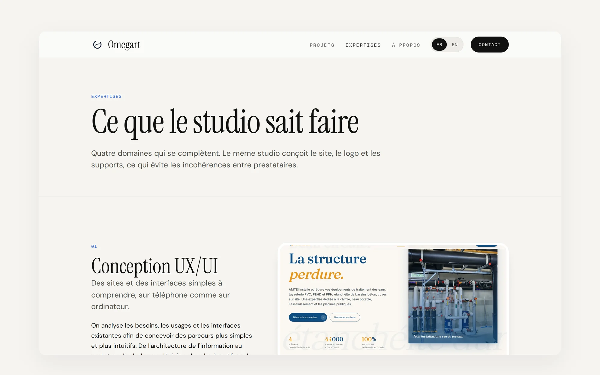 Le site du studio : quatre domaines qui se complètent, site, logo, supports, motion.