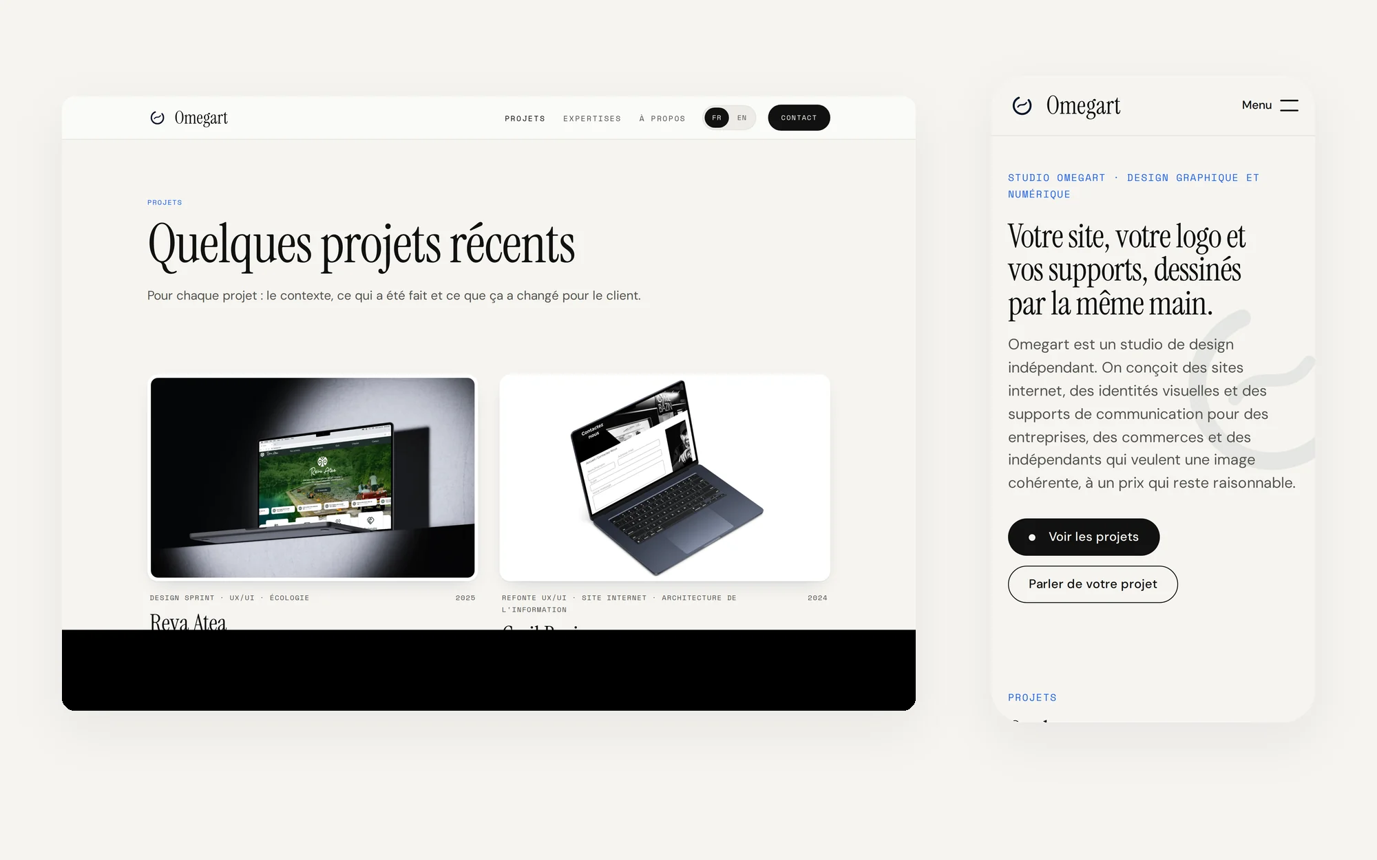 La liste des projets et la même page sur téléphone.