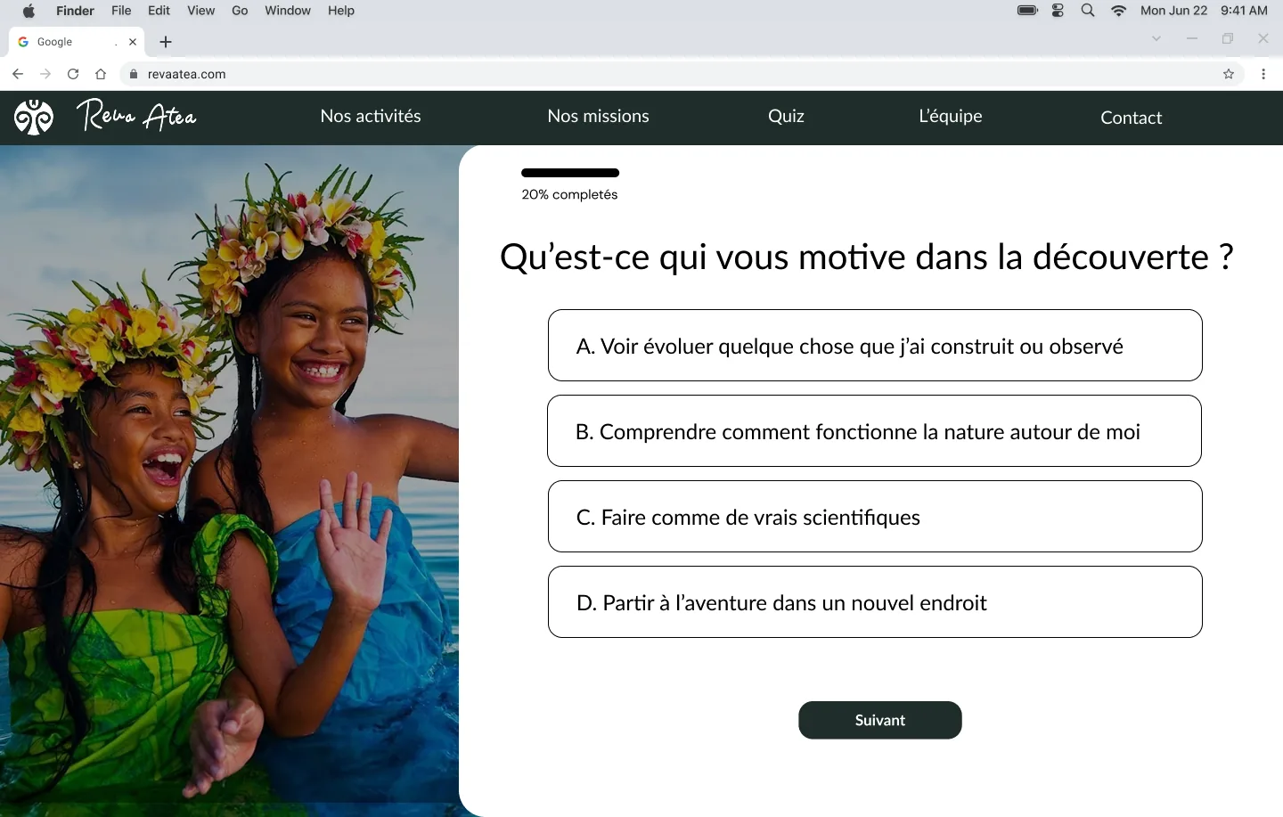 Un court quiz oriente le visiteur vers la forme d'engagement qui lui correspond.