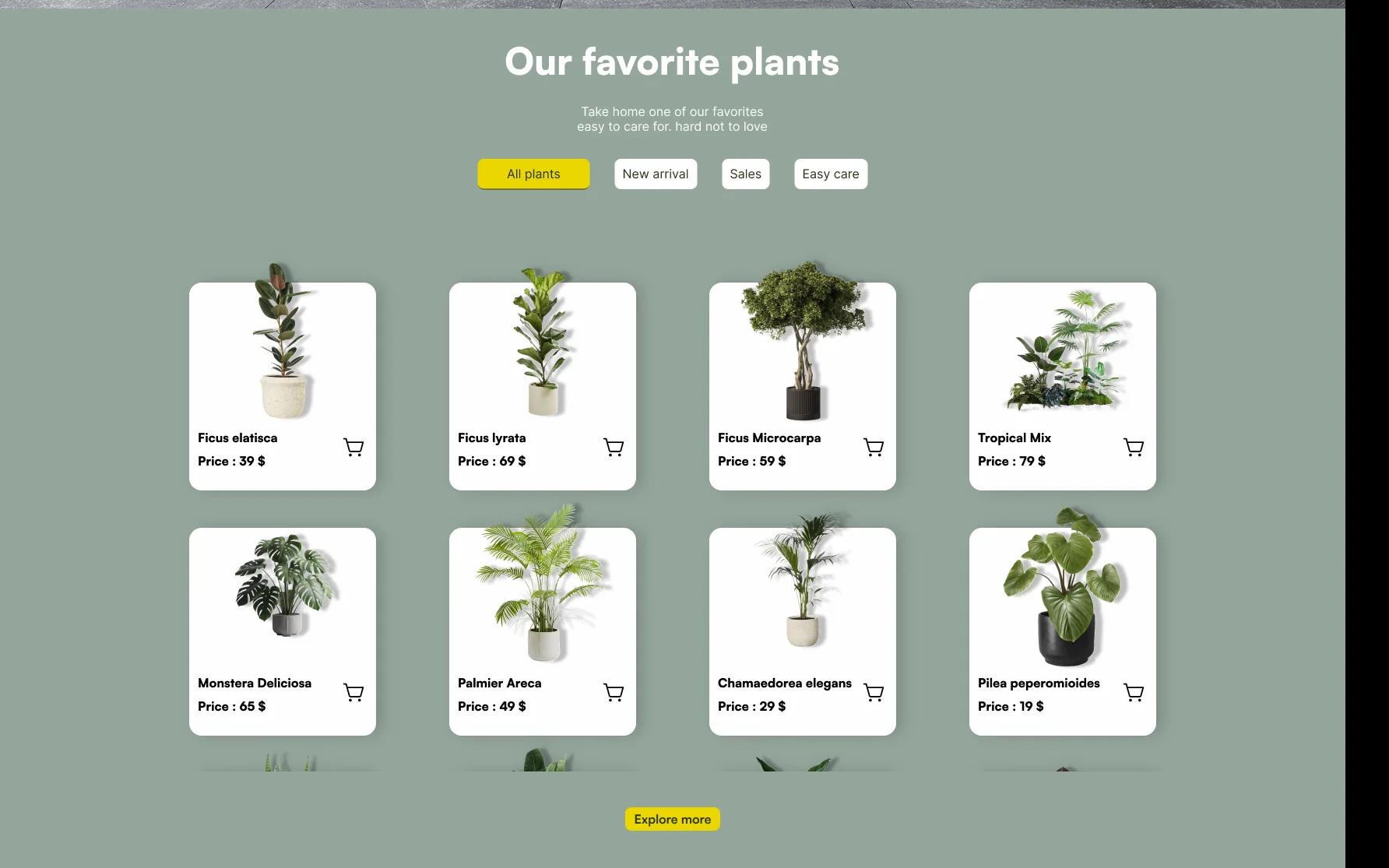 La grille des plantes favorites, avec ses filtres.
