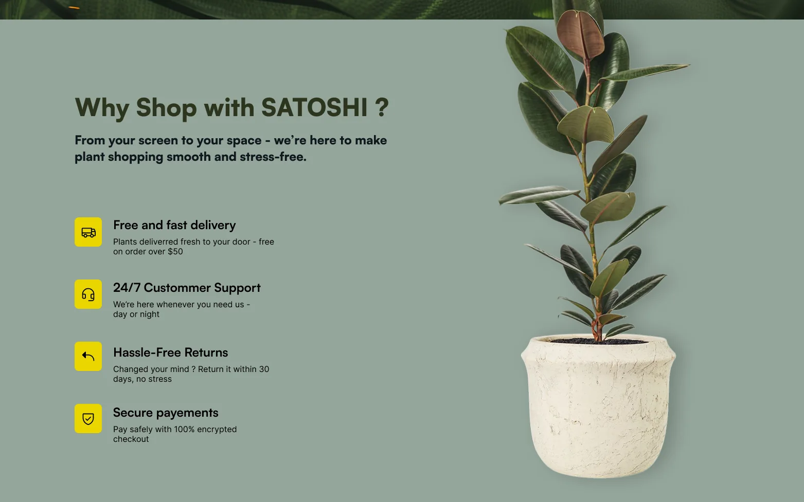 « Why shop with Satoshi » : quatre promesses, une plante, rien d'autre.