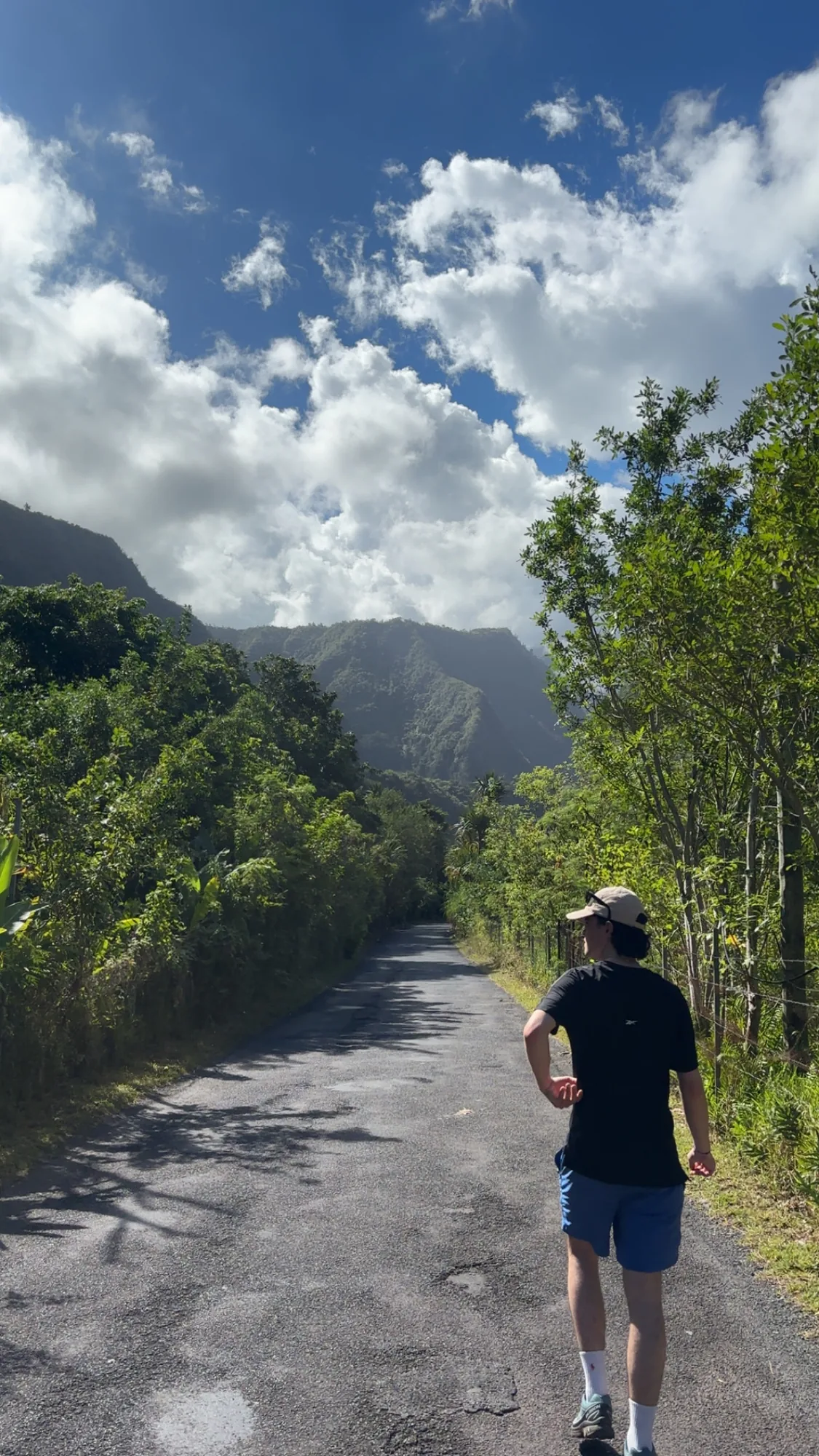 La route au fond du cirque, entre les bananiers et les remparts.